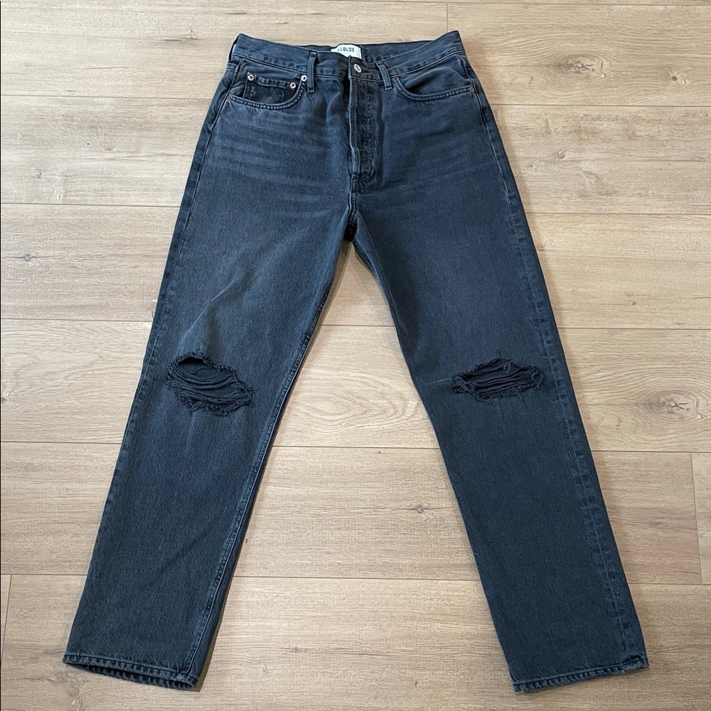 Agolde Women's Black Distressed Straight-Leg Jeans